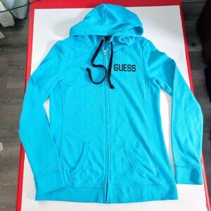 Guess full zip hoodie kangaroo pockets light blue women's youth size XL